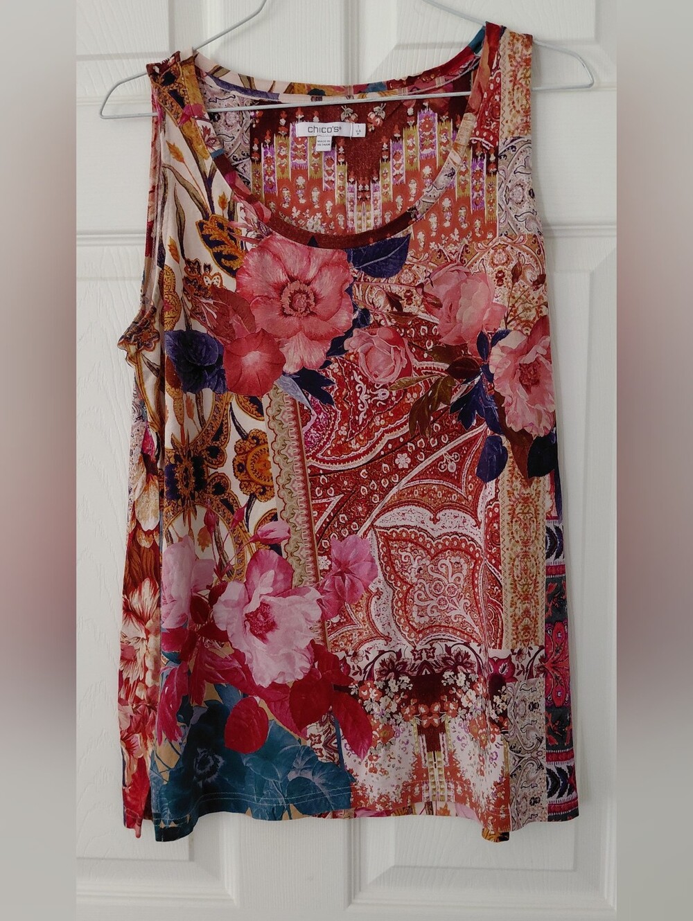 Chico's Pink Red Floral Paisley Sleeveless Tank